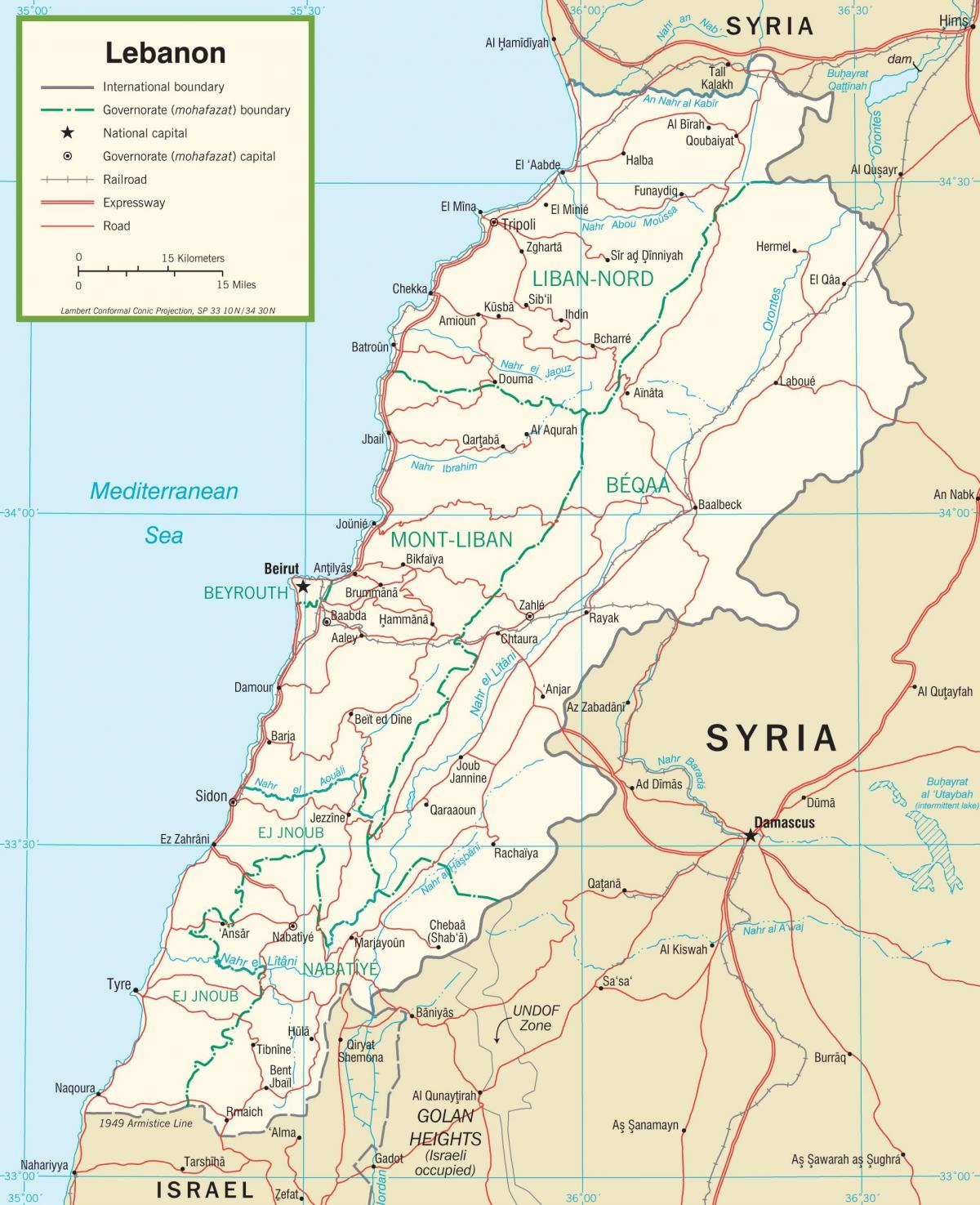Λίβανος δρόμους χάρτης