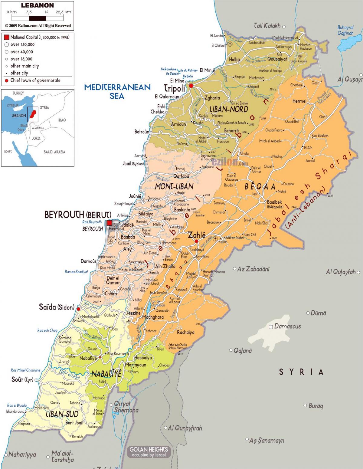 Λίβανος λεπτομερής χάρτης