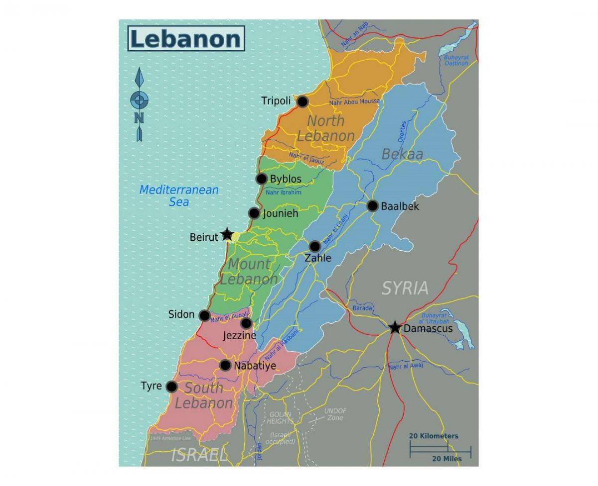χάρτης του Λιβάνου τουριστικά